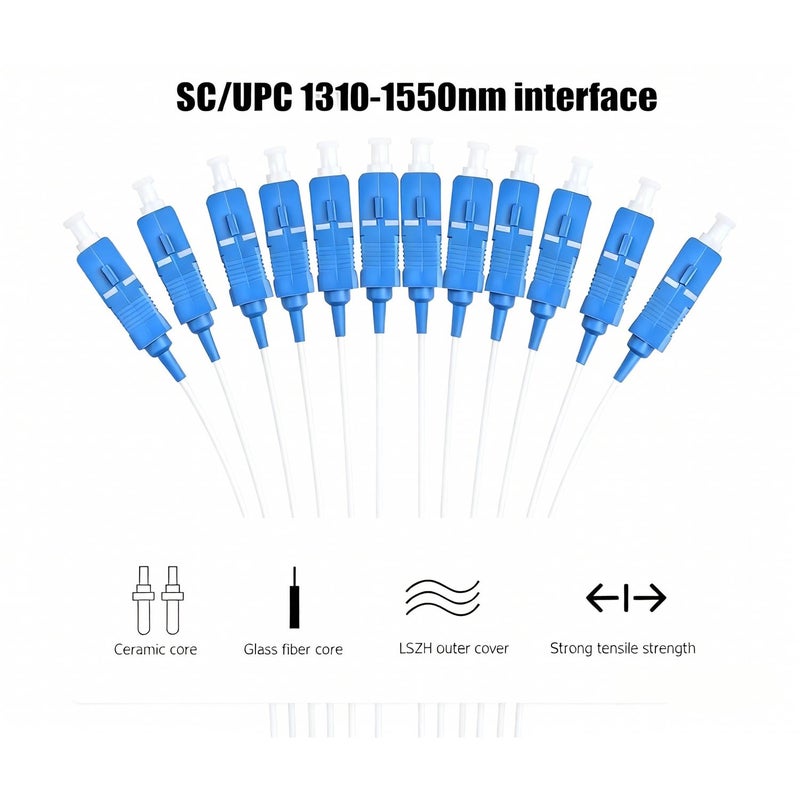 Elfcam - Simplex SC/UPC 9/125um OS2 Singlemode 12 Fiber Optic Pigtail, White - Image 2